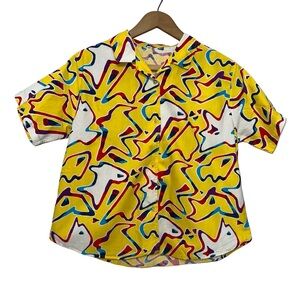 Vintage 80s Geometric Abstract Button Down Top
